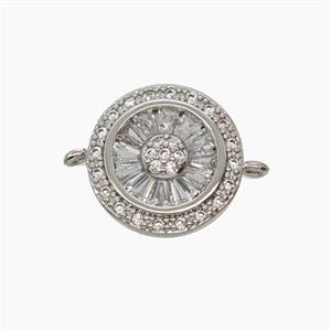 Copper Sunflower Connector Micropave Zirconia Platinum Plated, approx 14mm [FN54607]
