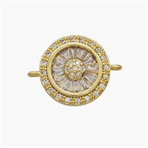 Copper Sunflower Connector Micropave Zirconia 18K Gold Plated, approx 14mm [FN54608]