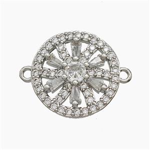 Copper Sunflower Connector Micropave Zirconia Platinum Plated, approx 17mm [FN54609]