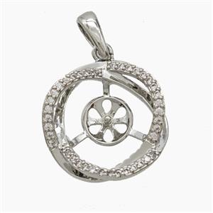 Copper Flower Pendant Pave Zirconia With Bail Double Platinum Plated, approx 18.5mm [FN54613]
