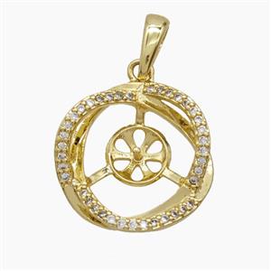 Copper Flower Pendant Pave Zirconia With Bail Double 18K Gold Plated, approx 18.5mm [FN54614]