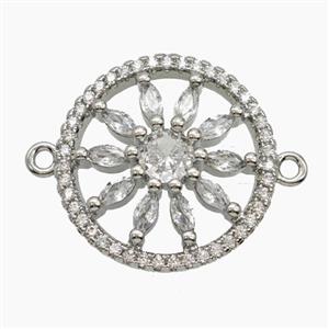 Copper Flower Connector Pave Zirconia Platinum Plated, approx 20mm [FN54621]