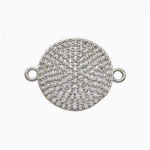 Copper Coin Connector Micropave Zirconia Platinum Plated, approx 16mm [FN54623]