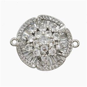 Copper Flower Connector Micropave Zirconia Platinum Plated, approx 21mm [FN54631]