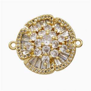 Copper Flower Connector Micropave Zirconia 18K Gold Plated, approx 21mm [FN54632]