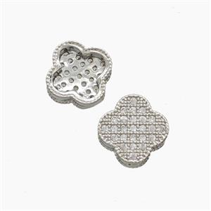 Copper Clover Beads Pave Zirconia Platinum Plated, approx 10mm [FN54633]