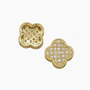 Copper Clover Beads Pave Zirconia 18K Gold Plated, approx 10mm [FN54634]