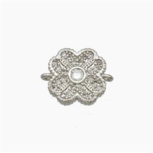 Copper Clover Connector Pave Zirconia Platinum Plated, approx 11mm [FN54635]
