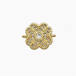 Copper Clover Connector Pave Zirconia 18K Gold Plated, approx 11mm [FN54636]