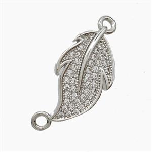 Copper Leaf Connector Pave Zirconia Platinum Plated, approx 11-20mm [FN54641]