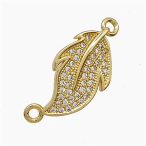 Copper Leaf Connector Pave Zirconia 18K Gold Plated, approx 11-20mm [FN54642]