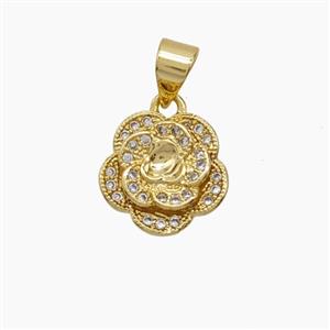 Copper Flower Pendant Pave Zirconia 18K Gold Plated, approx 11.5mm [FN54644]
