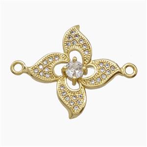 Copper Flower Connector Pave Zirconia 18K Gold Plated, approx 20mm [FN54650]
