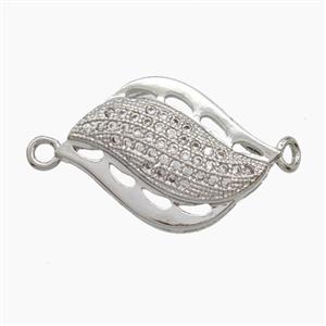 Copper Leaf Connector Pave Zirconia Platinum Plated, approx 14-20mm [FN54651]