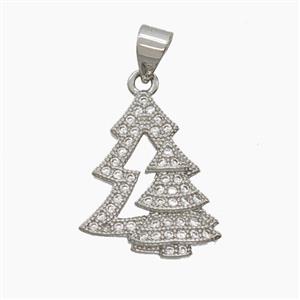 Christmas Tree Charms Copper Pendant Micropave Zirconia Platinum Plated, approx 14-18mm [FN54657]