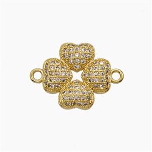 Copper Heart Clover Connector Pave Zirconia 18K Gold Plated, approx 14mm [FN54660]