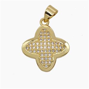Copper Clover Pendant Pave Zirconia 18K Gold Plated, approx 16mm [FN54662]