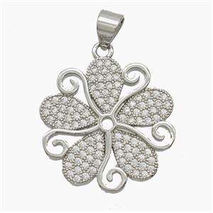 Copper Flower Pendant Micropave Zirconia Platinum Plated, approx 20mm [FN54663]