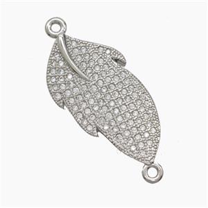 Copper Leaf Connector Micropave Zirconia Platinum Plated, approx 14-26mm [FN54667]