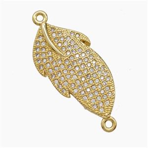 Copper Leaf Connector Micropave Zirconia 18K Gold Plated, approx 14-26mm [FN54668]