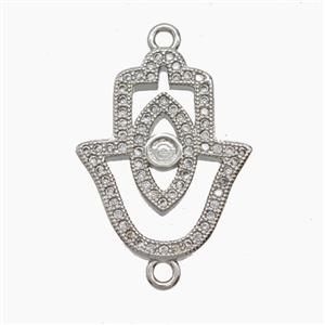 Copper Hamsahand Connector Pave Zirconia Eye Platinum Plated, approx 16-20mm [FN54669]