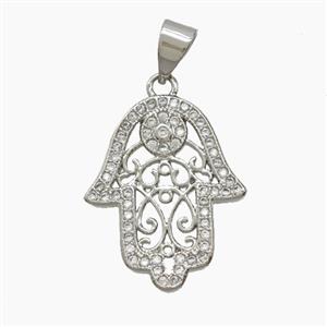 Copper Hamsahand Pendant Pave Zirconia Platinum Plated, approx 16-20mm [FN54675]