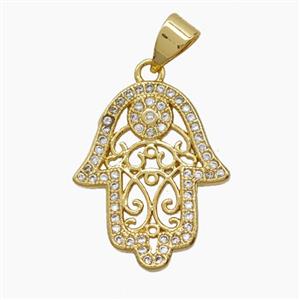 Copper Hamsahand Pendant Pave Zirconia 18K Gold Plated, approx 16-20mm [FN54676]