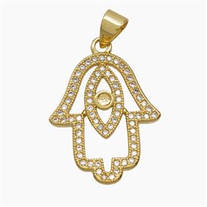 Copper Hamsahand Pendant Pave Zirconia 18K Gold Plated, approx 17-20mm [FN54680]