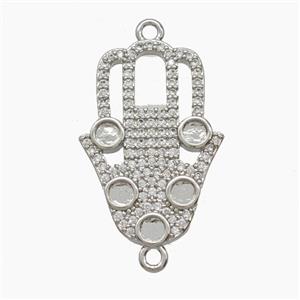 Copper Hamsahand Connector Pave Zirconia Platinum Plated, approx 17-24mm [FN54681]