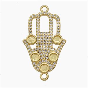 Copper Hamsahand Connector Pave Zirconia 18K Gold Plated, approx 17-24mm [FN54682]