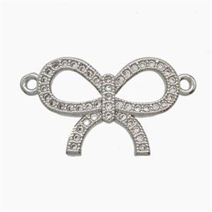 Copper Bowknot Pendant Pave Zirconia 2loops Platinum Plated, approx 15-20mm [FN54694]