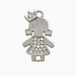 Copper Kids Girls Pendant Pave Zirconia Platinum Plated, approx 11-18mm [FN54698]