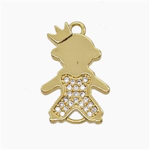 Copper Kids Girls Pendant Pave Zirconia Crown 18K Gold Plated, approx 12-18mm [FN54701]