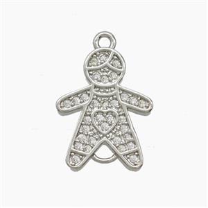 Copper Kids Boy Pendant Pave Zirconia Platinum Plated, approx 12.5-16mm [FN54704]