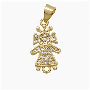 Copper Kids Girls Pendant Pave Zirconia 18K Gold Plated, approx 10-16mm [FN54709]