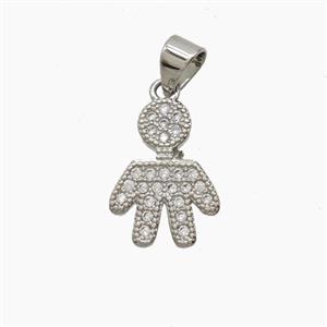 Copper Kids Boy Pendant Pave Zirconia Platinum Plated, approx 11-15mm [FN54710]