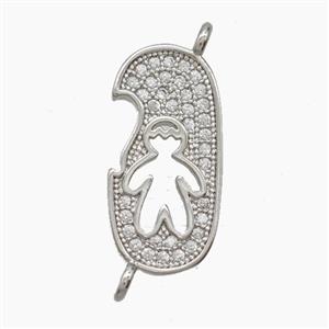 Copper Kids Boy Connector Pave Zirconia Platinum Plated, approx 9-18mm [FN54712]