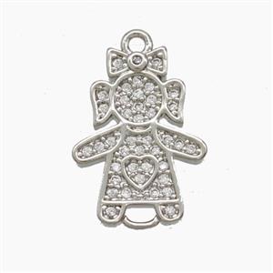 Copper Kids Girls Connector Pave Zirconia Platinum Plated, approx 13-17mm [FN54714]
