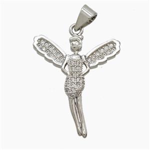 Copper Fairy Pendant Pave Zirconia Platinum Plated, approx 20-22mm [FN54718]