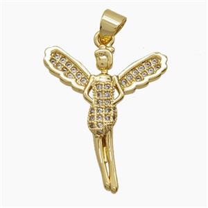 Copper Fairy Pendant Pave Zirconia 18K Gold Plated, approx 20-22mm [FN54719]