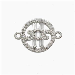 Copper Circle Connector Pave Zirconia Platinum Plated, approx 14mm [FN54724]