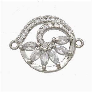 Copper Flower Connector Pave Zirconia Platinum Plated, approx 18.5mm [FN54732]