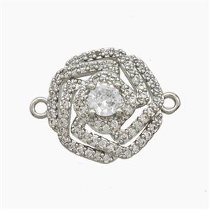 Copper Rose Flower Connector Pave Zirconia Platinum Plated, approx 16.5mm [FN54734]