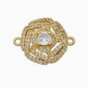 Copper Rose Flower Connector Pave Zirconia 18K Gold Plated, approx 16.5mm [FN54735]