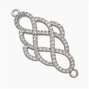 Copper Knot Connector Pave Zirconia Platinum Plated, approx 16.5-27mm [FN54738]