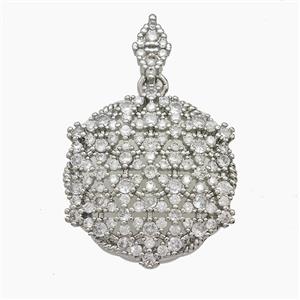 Copper Circle Pendant Pave Zirconia Platinum Plated, approx 27mm, 6-12mm [FN54746]