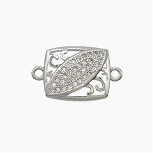 Copper Eye Connector Pave Zirconia Rectangle Platinum Plated, approx 12-14mm [FN54748]