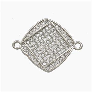 Copper Square Connector Pave Zirconia Platinum Plated, approx 18mm [FN54760]