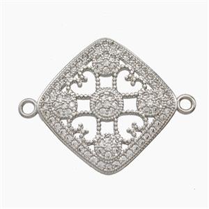 Copper Square Connector Pave Zirconia Heart Platinum Plated, approx 22mm [FN54762]