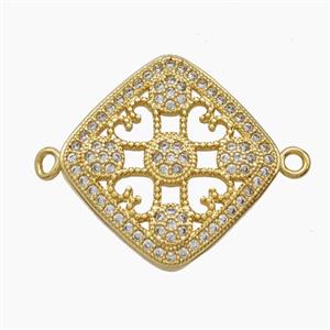 Copper Square Connector Pave Zirconia Heart 18K Gold Plated, approx 22mm [FN54763]